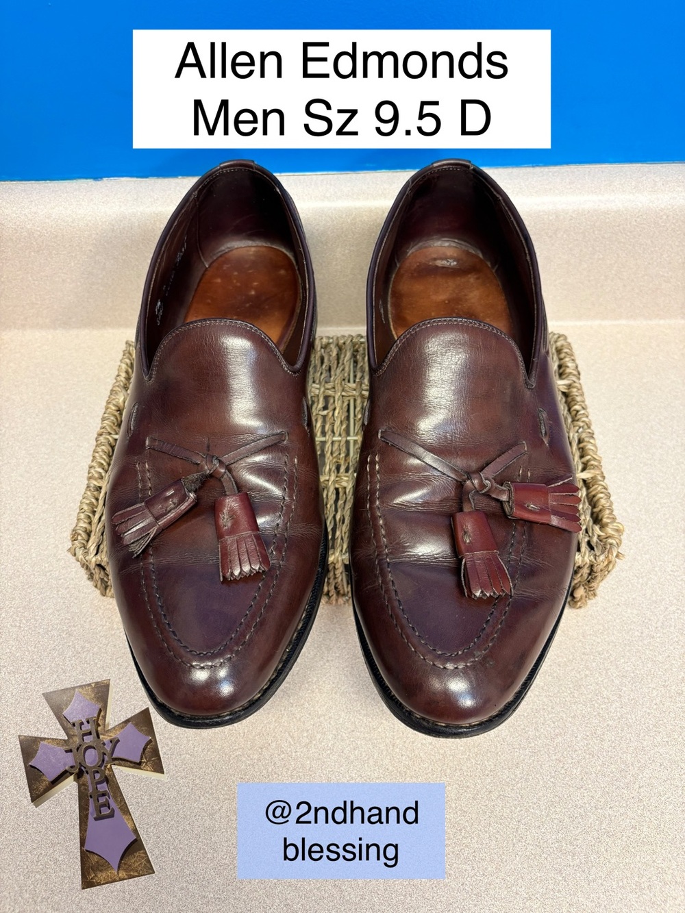 VTG Allen Edmonds Brown Burgundy Grayson Tassel Loafers Men Sz 9.5 D Cat’s Paw